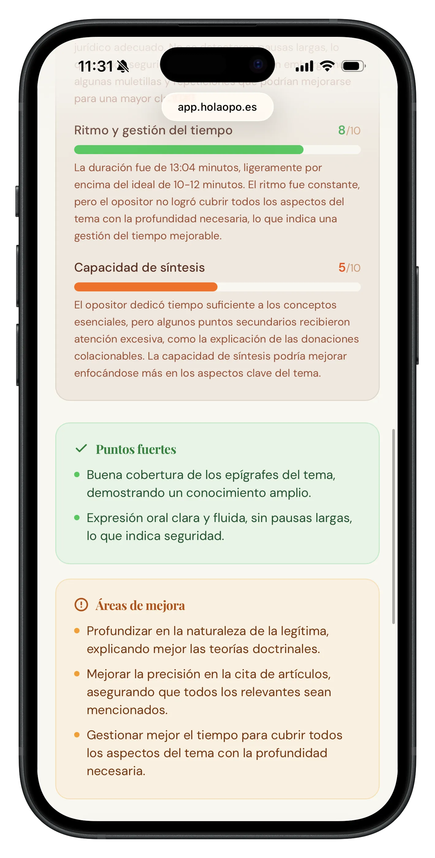 Feedback en Hola Opo