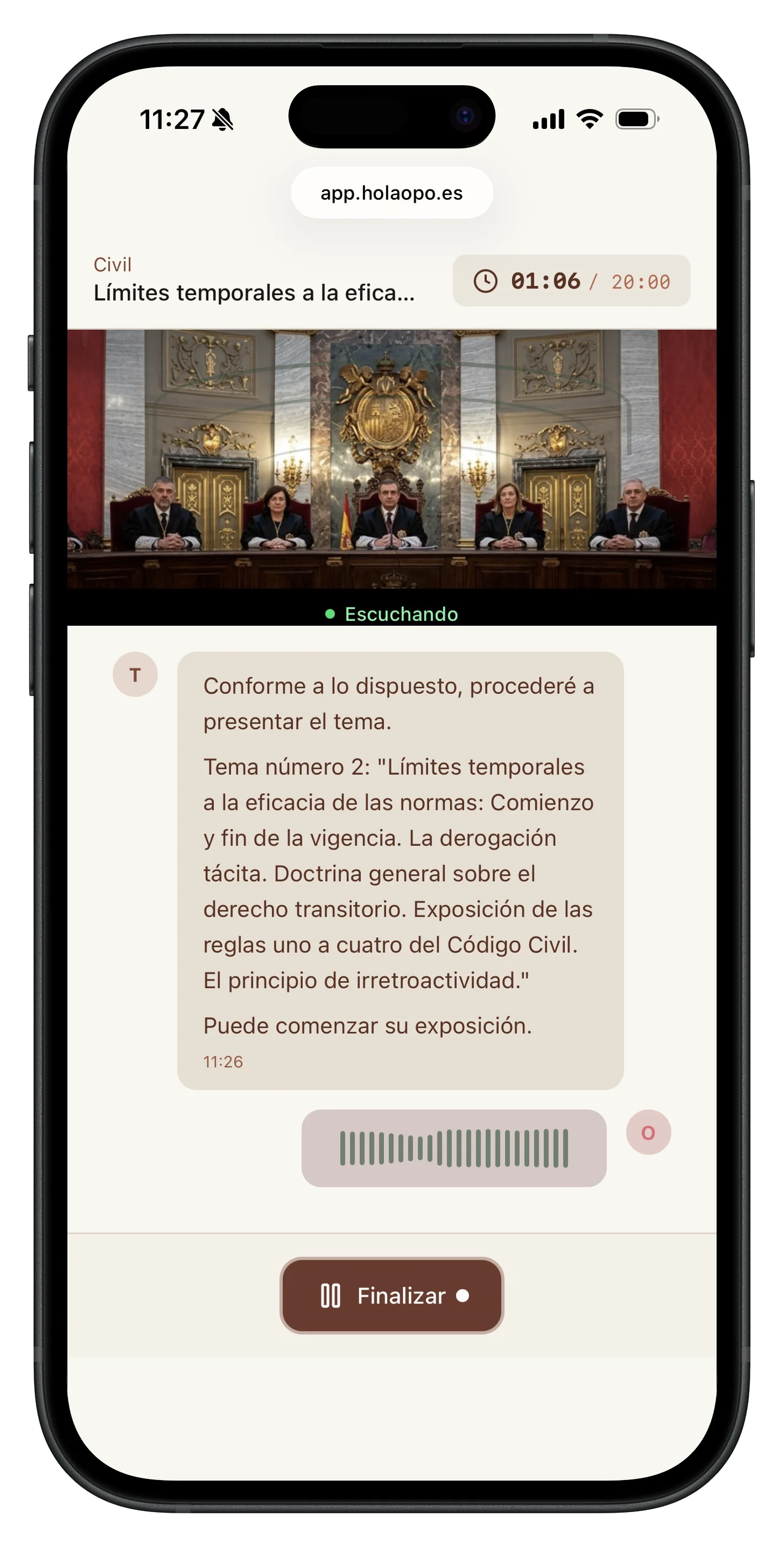 Pantalla de inicio de Hola Opo