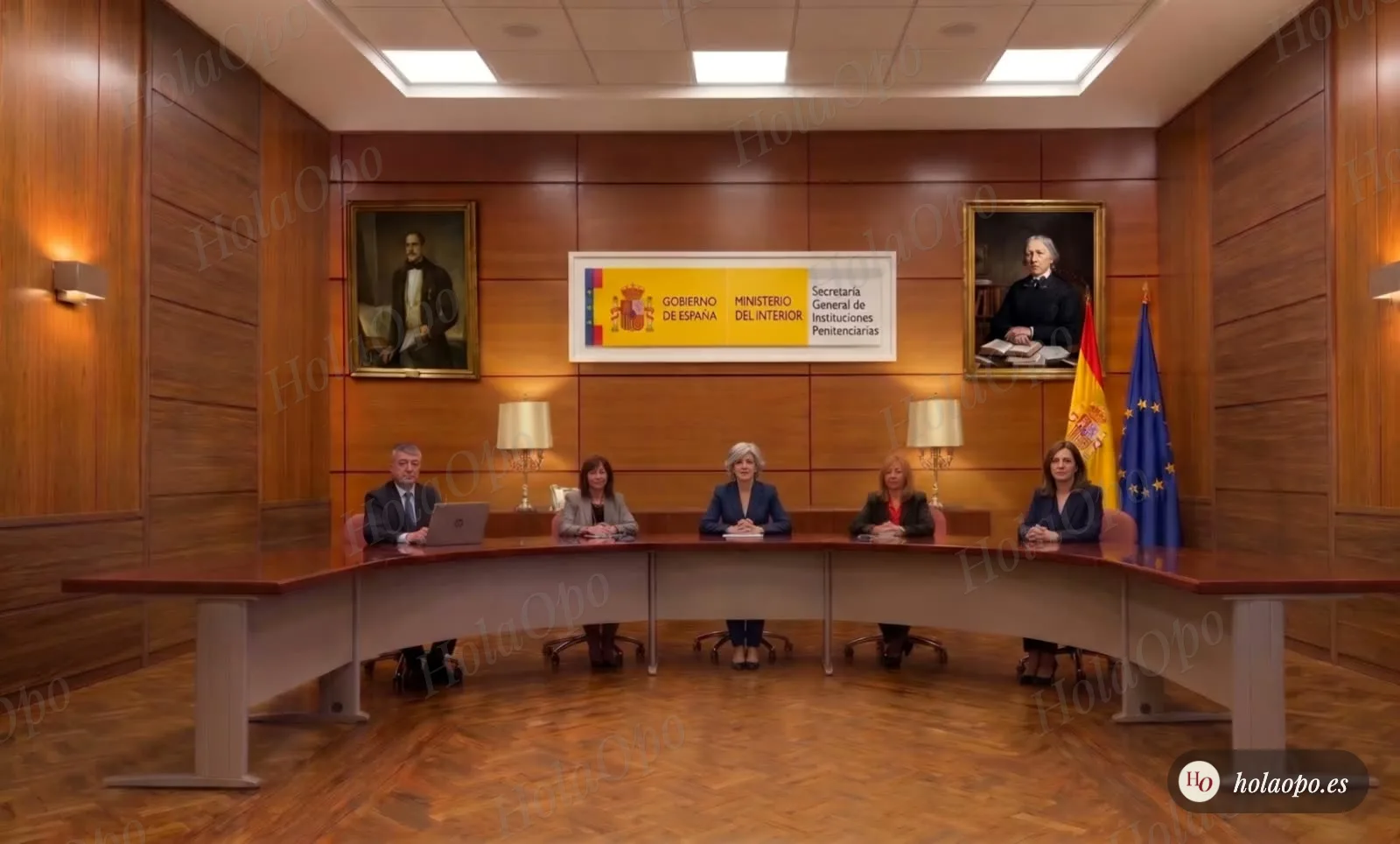 El tribunal de Juristas de Instituciones Penitenciarias en Hola Opo: cinco personas en una sala del Ministerio del Interior