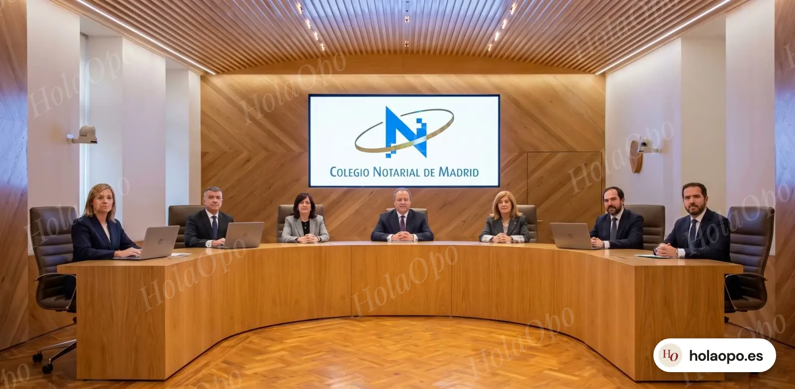 El tribunal de Notarías en Hola Opo: siete personas en la sala de juntas del Colegio Notarial de Madrid